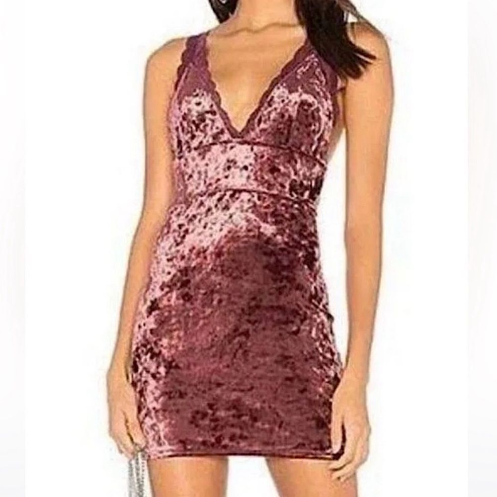 Intimately Free People Viper Velvet Lace Trim Mini Slip Dress Purple/Raspberry